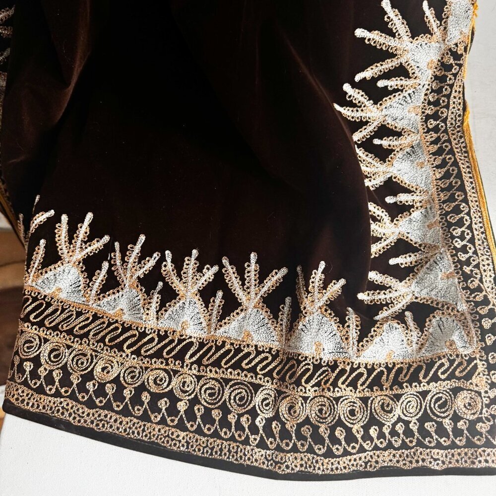 Vintage Velvet Brown Embroidered Long Maxi Tunic M - Picture 6 of 7